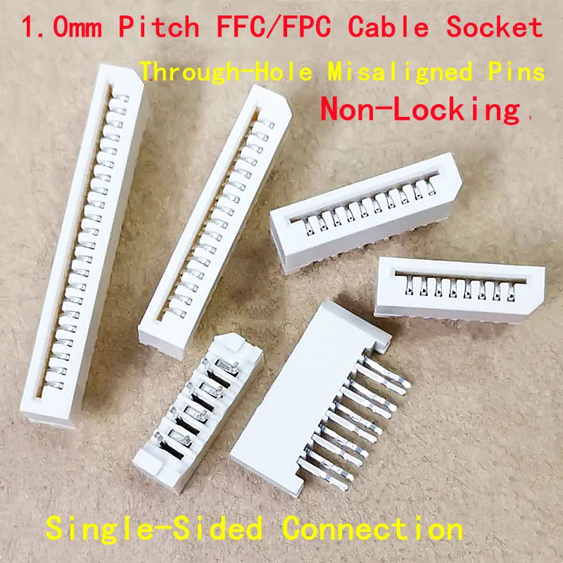 5PCS 1.0mm Pitch Single-Sided Non-Locking FFC/FPC Cable Socket Vertical Straight Pin Connector 6P/8P/10P~30P