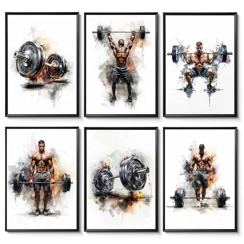 Gym Wall Art Motivational Prints Bodybuilding Workout Poster Decor Fitness Weightlifting Wall Decor Home CrossFit Studio Gift