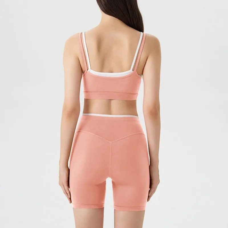

Женский комплект для йоги, комплект из двух предметов, искусственный наряд, спортивный бюстгальтер с цветными блоками, шорты для тренировок, фитнеса, одежды для бега