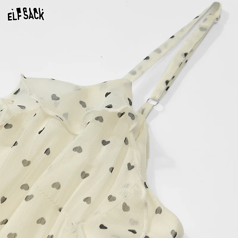 ELFSACK-Vestido de Flor Fragmentado Love Wave Dot, Alça Pendurada, Envoltório De Cintura, Slim Fit, Capa Fina, Saia Sexy A-line Leve