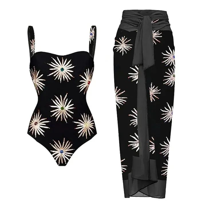 New sequined sunflower jumpsuit swimsuit bikini