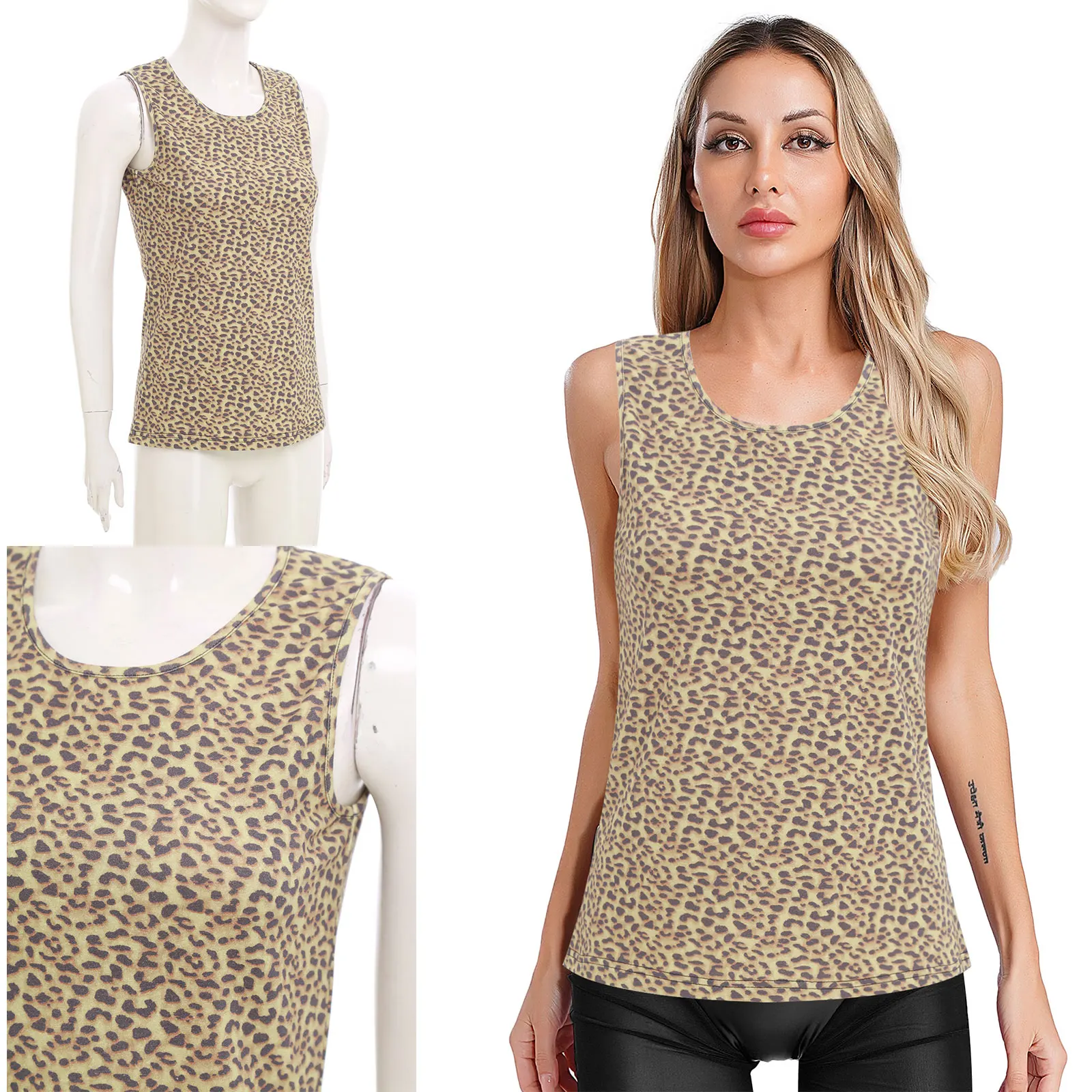 

Summer Sleeveless Tank Top Women Basic Leopard Print Loose Vest Shirt Tops for Daily Casual Holiday Club Party Tanks Tops
