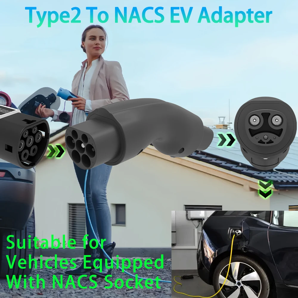 UNIRISE 7.2kW 32A EV Cargador Type2 a NACS Convertidor de velocidad rápida Adaptador de CA Compatible con Tesla Model 3/Y/X/S