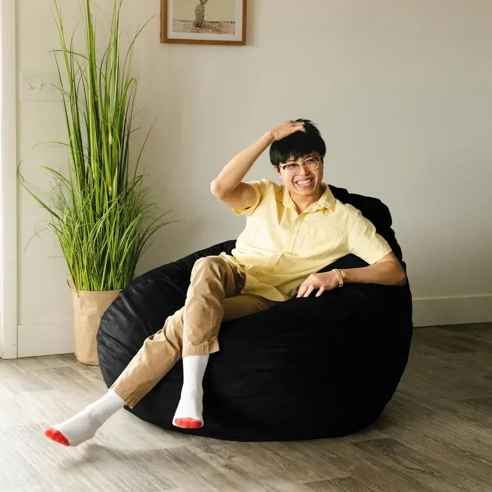 Beanbag sofa, foam filled teardrop beanbag chair, with removable cover, black plush, soft polyester, 4ft beanbag sofa