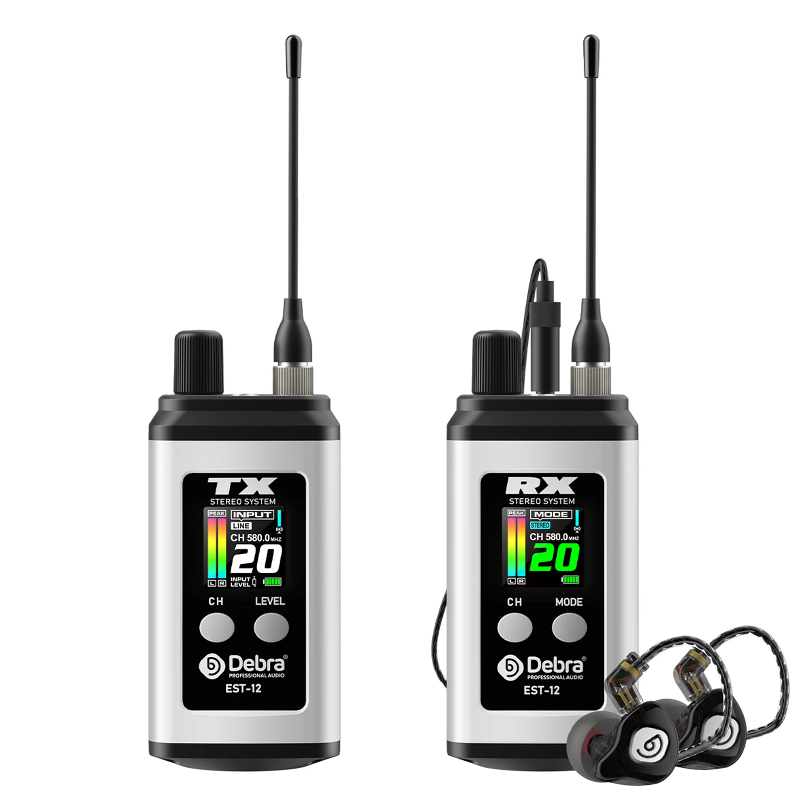 Sistema de Monitoreo Inalámbrico UHF Estéreo Debra EST-12, Sistema de Monitoreo de Doble Canal, Portátil y Recargable, 560~590MHz