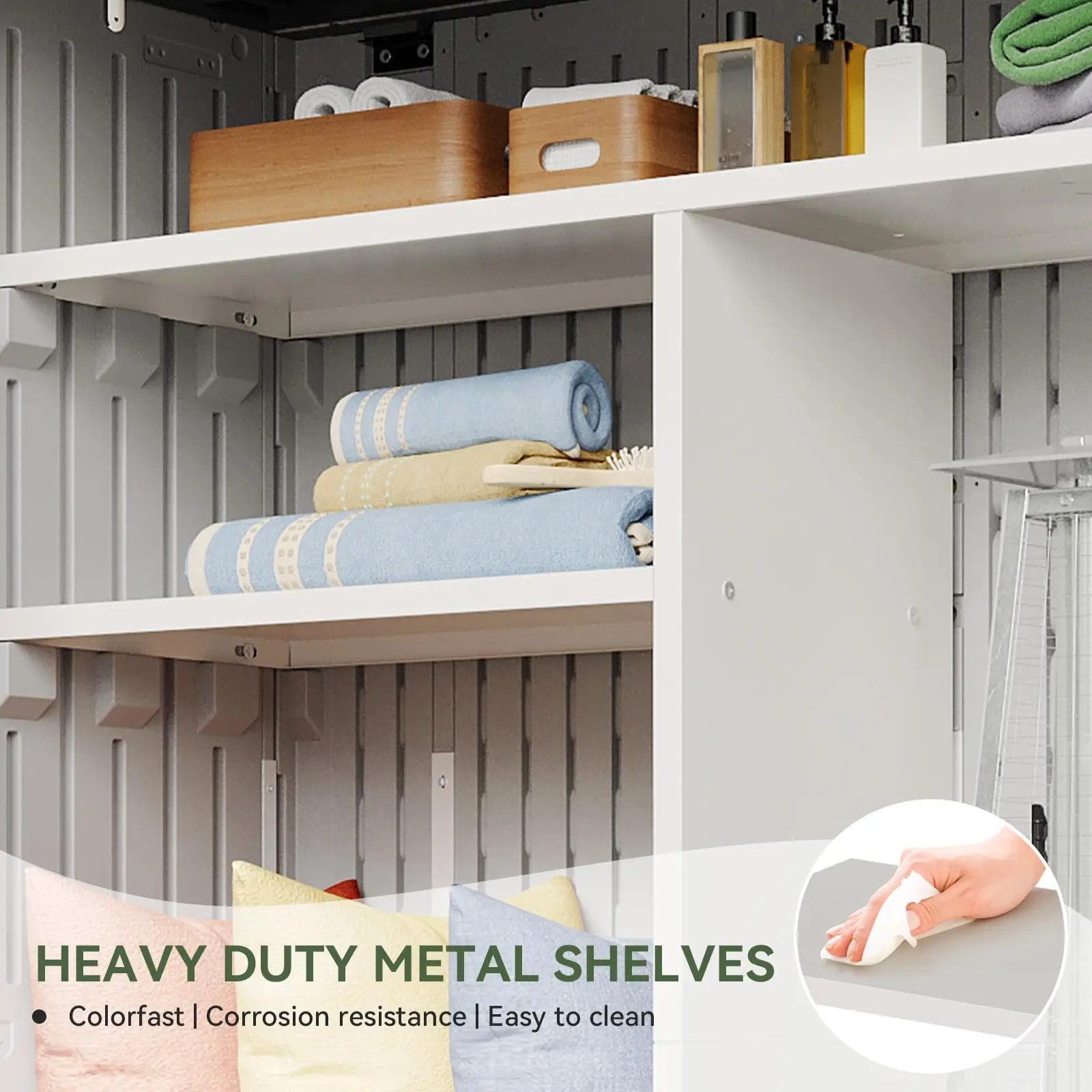64 Cu.Ft Resin Storage Shed with Metal Shelving Kit & Floor, White