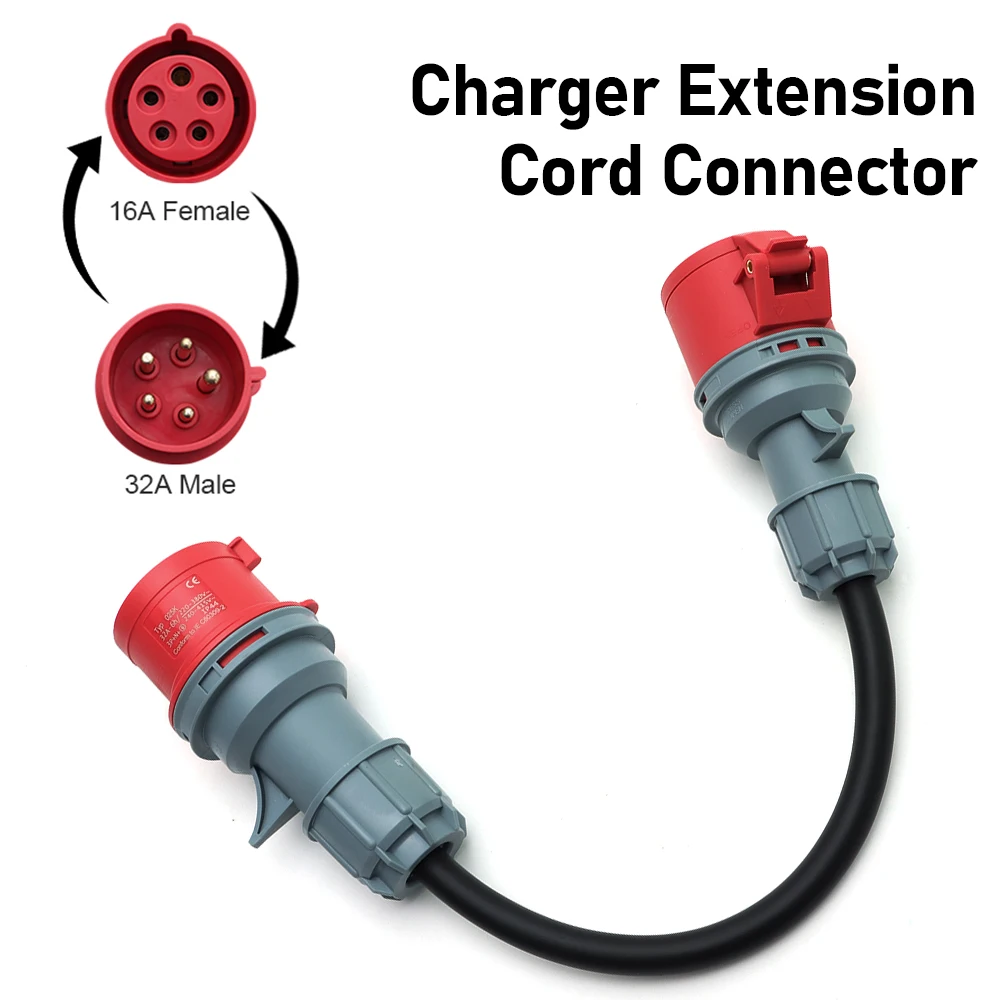 Red 32A Male To 16A Female Cee Adapter Gen EV Charger Extension Cord Connector For Electric Vehicle Accessories