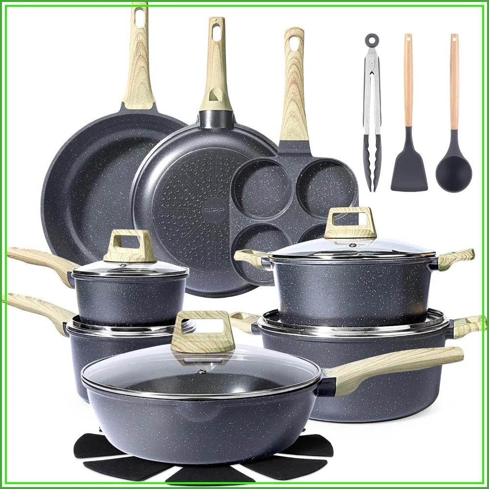 22Pcs Nonstick Pots Pans Set Ceramic Coating Kitchen Cooking Set Induction Ready Dark Gray
