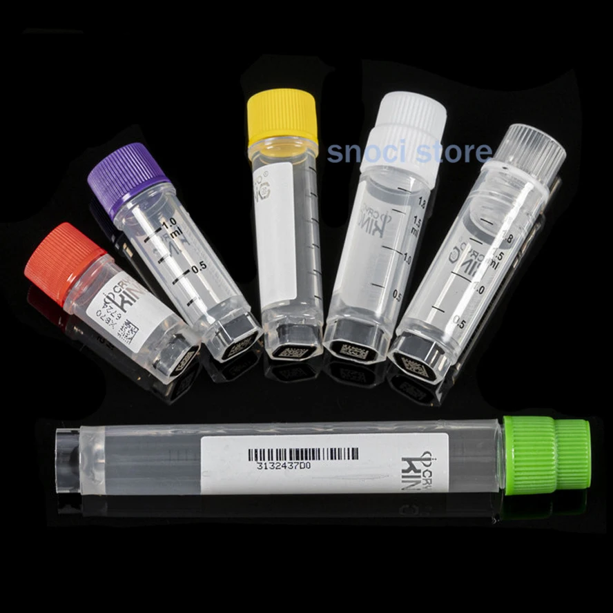 Cryovials with Side Barcode, 25Pcs Plasitic Cryotubes, Sterilisation Laboary Freezer Tube, 0.5ml 1ml 1.5ml 2ml 5ml Lab Vials