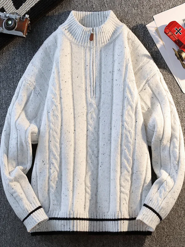 

Мужской утепленный вязаный свитер на осень-зиму с воротником-стойкой, модный, с льняным узором, с длинным рукавом, повседневный, базовый, в стиле рубашки