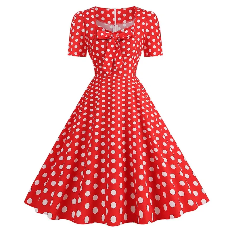 Pink Plaid Vintage Party Dress for Women Square Collar Short Sleeve Casual Summer Elegant Fashion