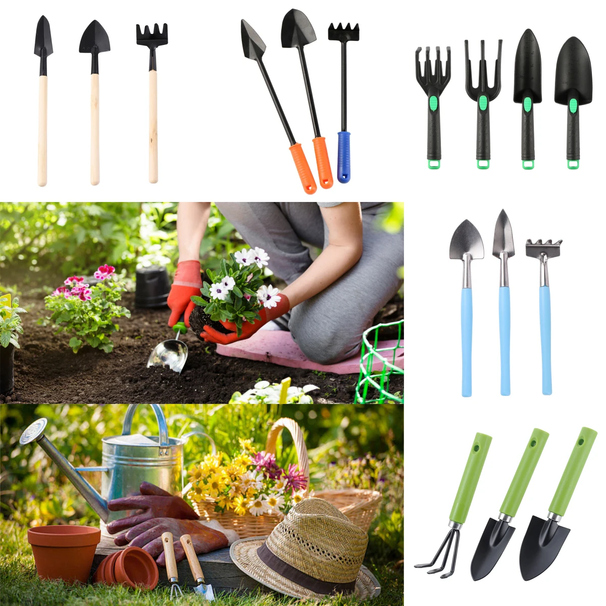 1Set 3Pcs/4Pcs Gardening Hand Tool Mini Spade Shovel Rake Harrow Yard Flower Planting Cultivation Weeding Transplanting Digging