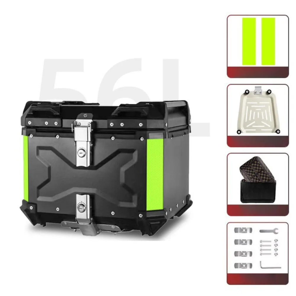 

56L Capacity Motorcycle Helmet Tail Box Waterproof Aluminium Alloy Rear Luggage Storage Box Durable Universal Fit