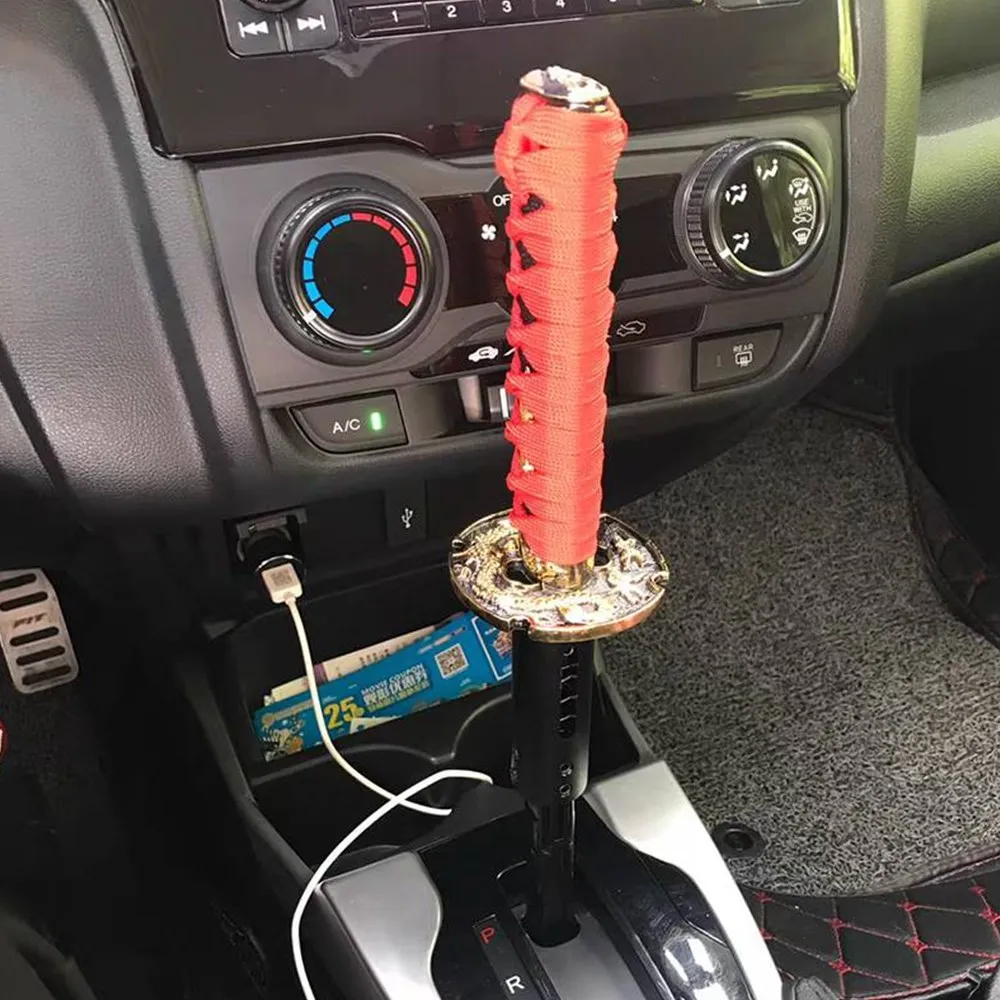 10/15/20/26CM Katana Automatic Shift Knob Samurai Sword Gear Shifter Knob with Lock/Button Transmission Red+Black