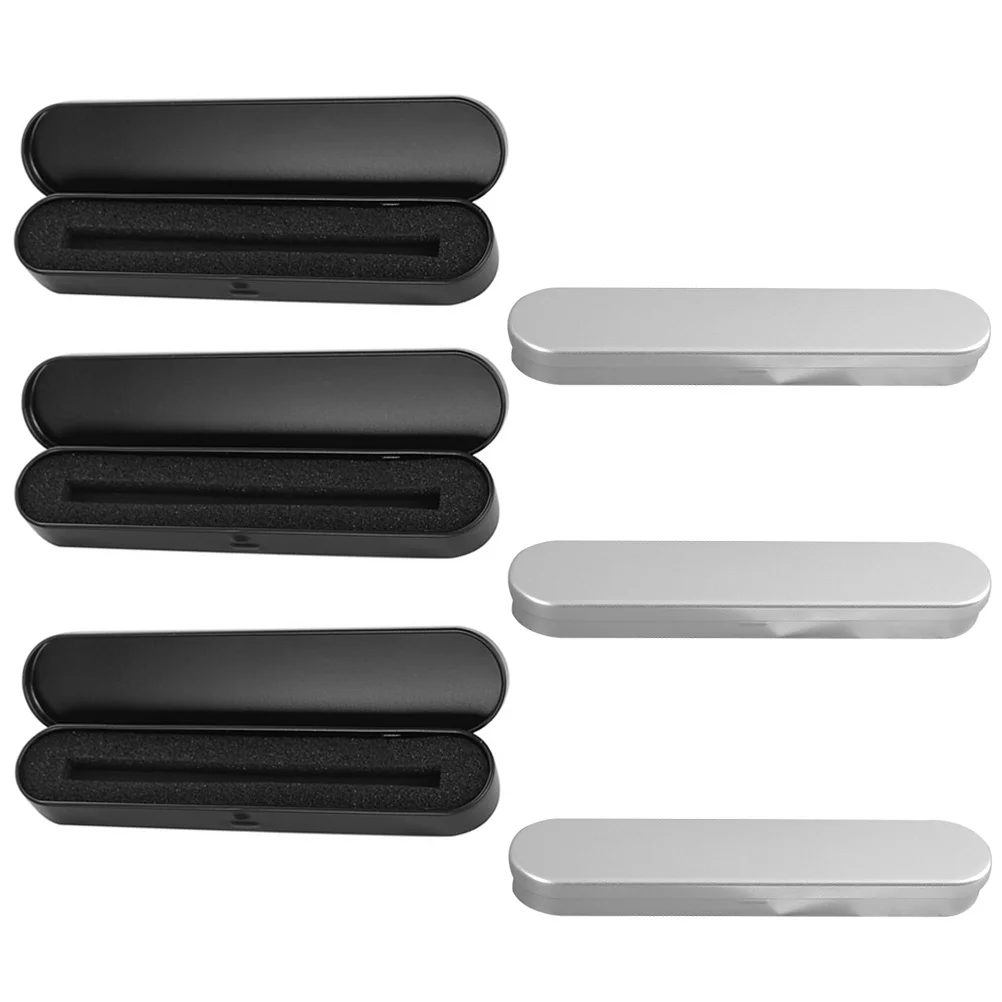 

6 Pcs Metal Pencil Case Silver Black Tinplate Pen Storage Box Durable Compact Stationery Supplies Student Accessory