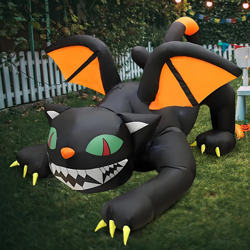 6 FT Halloween Blow Up Yard Large Cat Outdoor Decorations Blow Up Yard Decoration with Built-in LED Light for Party Garden Lawn