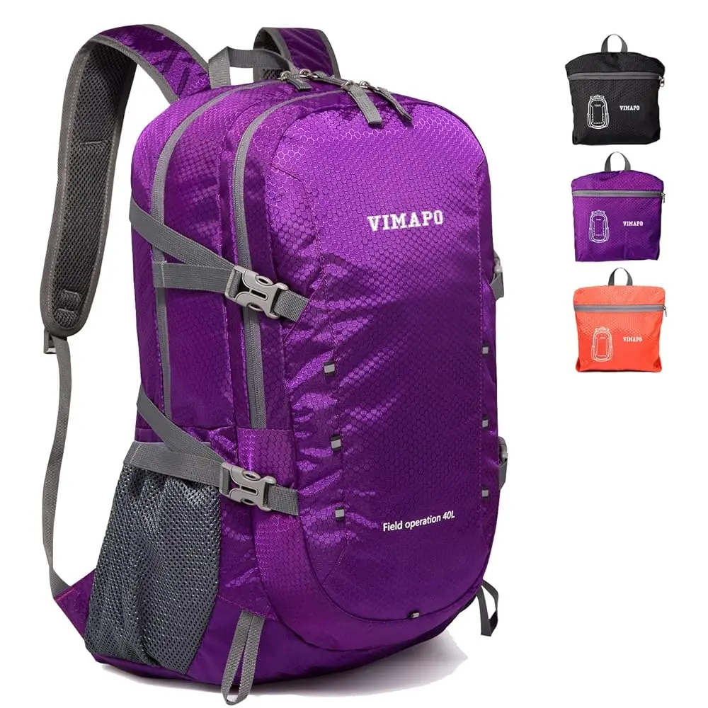 

Легкий складной рюкзак 40 л, складной дорожный рюкзак из нейлона рипстоп, складной походный рюкзак для активного отдыха (фиолетовый)
