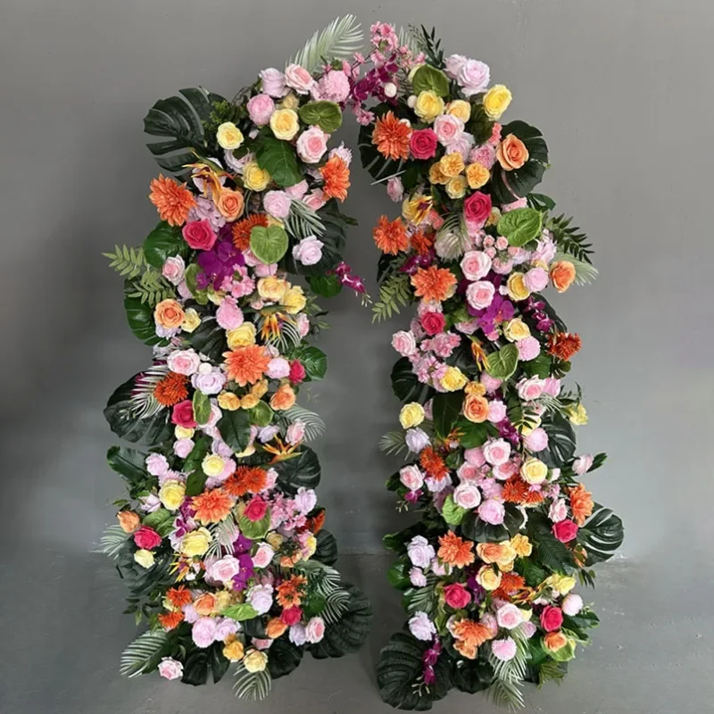 

floral arrangement, arch background, horn floral arrangement shelf, wedding props, marriage proposal background rose