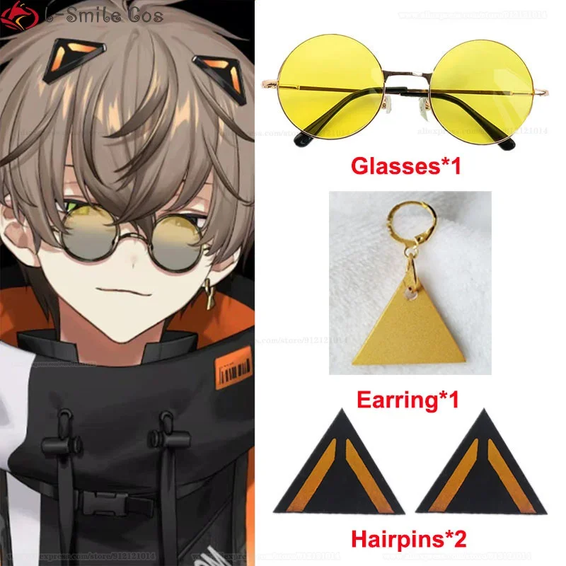 VTuber-Accessoires Cosplay Alban Knox pour Fille et Garçon, Épingle à Cheveux Chat, Boucles d'Oreilles, Lunettes, Halloween, Cadeau de Noël