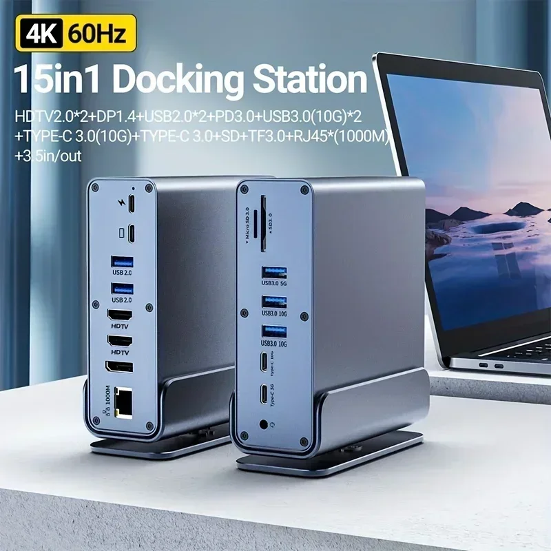 ClAZTyict 15 in 1 USB-C Docking Station, 4K HD Vertical Hub with Triple Monitor, RJ45 1000M, USB ClAZTyict 15 in 1 USB-C Docking Station, 4K HD Vertical Hub with Triple Monitor, RJ45 1000M, USB