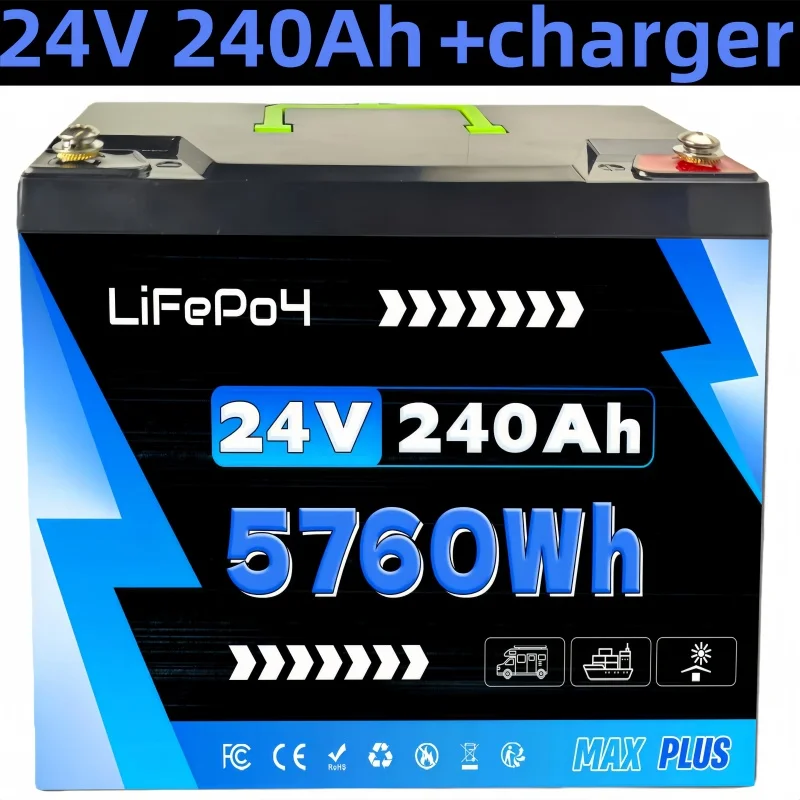

LiFePO4 Battery 24V 240Ah with Built-in BMS, ⚡8000+ Cycles, Perfect for Solar Power Systems,RVs, Off-Road Trips, Marine Vessels