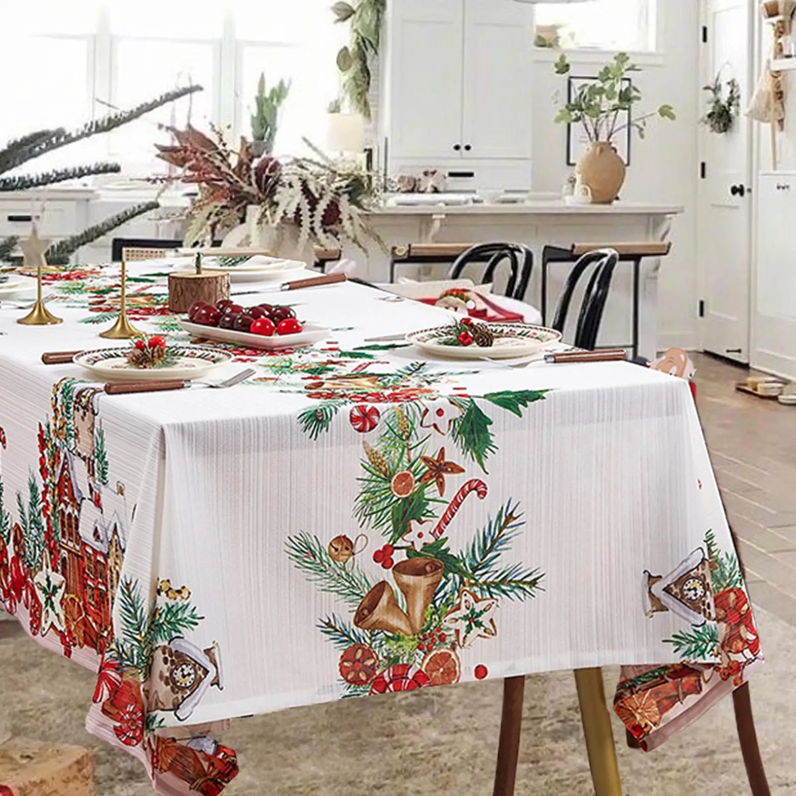 Christmas Table Cloth 55x55 Inch Holiday Square Tablecloth Dining Table Cover For Home Party Winter Dining Room Family Gathering