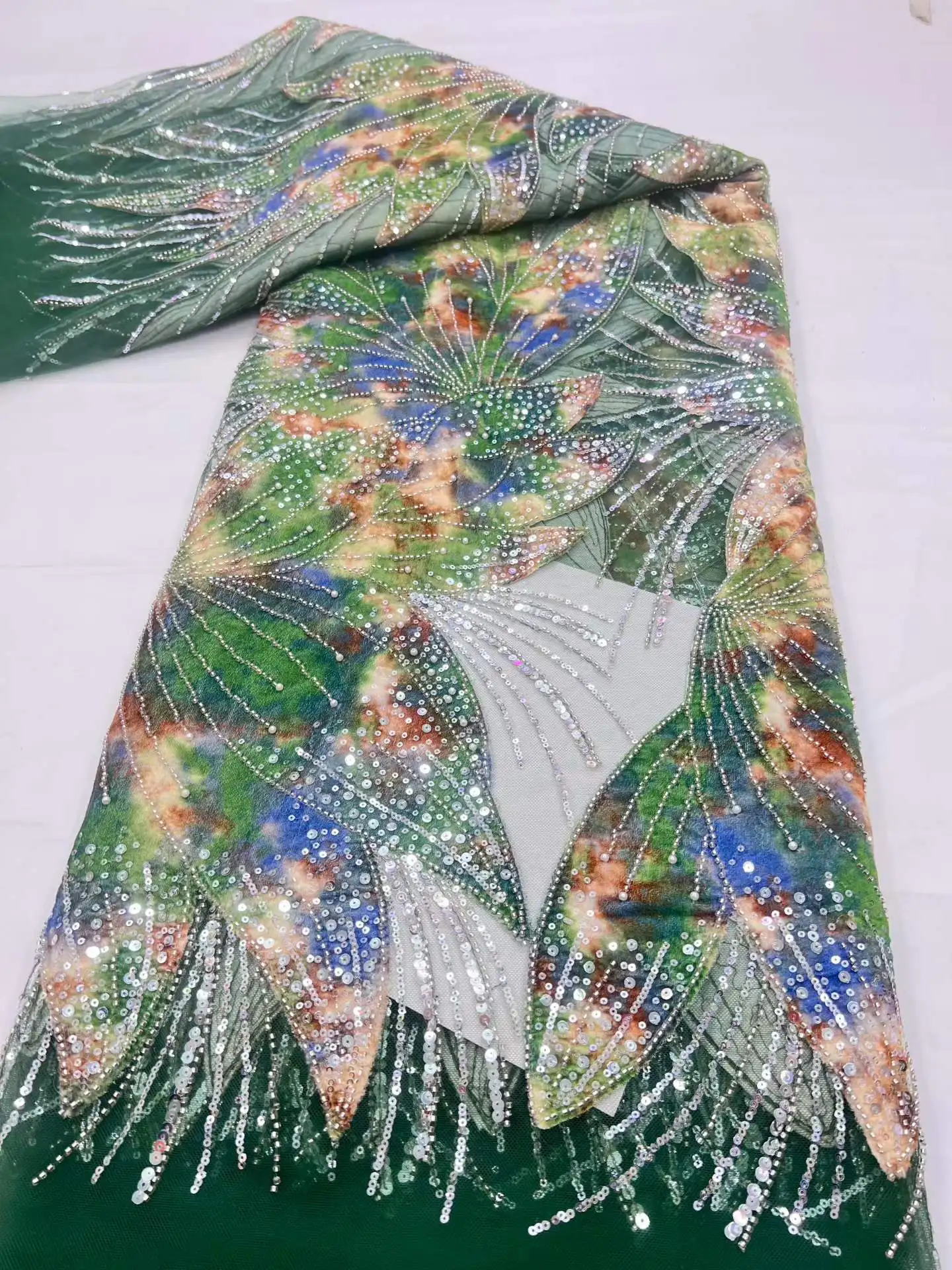 

Кружевная ткань SJ Lace French Mesh с бисером и африканскими пайетками, 2026, хит продаж, нигерийские бусины для женских свадебных платьев и шитья