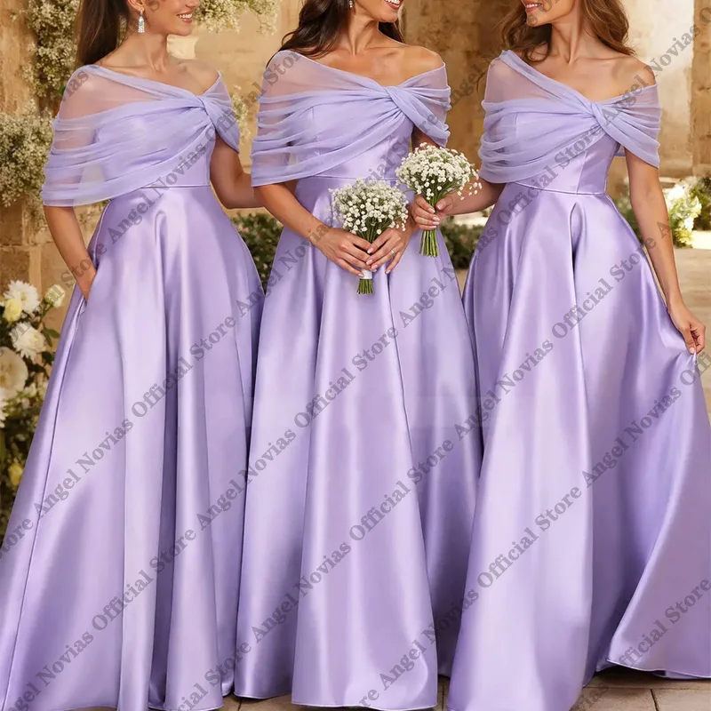 Luxury A Line Lavender Bridesmaid Dresses with Wrap for Wedding Party Customized Evening Party Dress Vestidos De Damas De Honor
