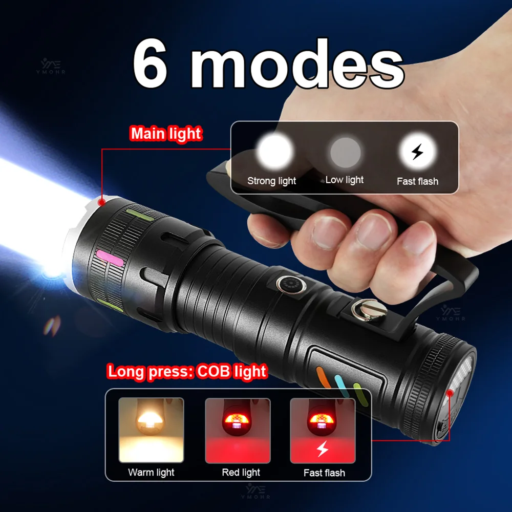 7800mAh Battery Flashlights High Power Rechargeable Led Flashlight White Laser Tactical Torch Power Bank Fishing Camping Lantern view 4