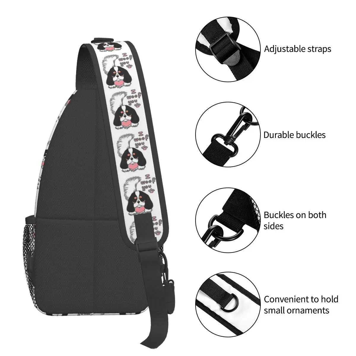 Peito Crossbody Sling Bag, Mochila de Ombro, Outdoor Sports Daypacks, Cão, Casual Bolsas, Cavalier King, William, Spaniel