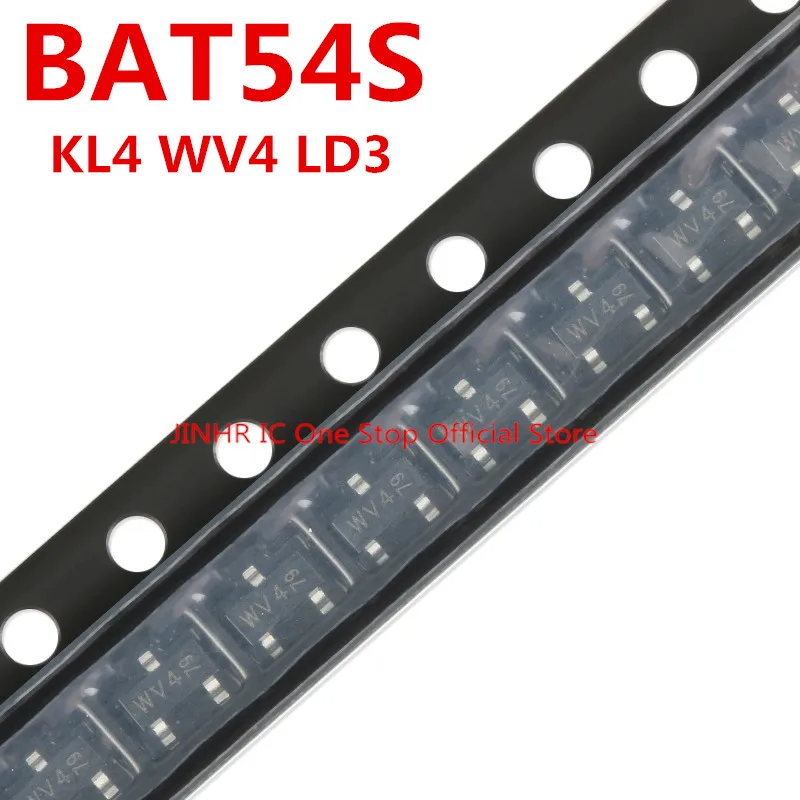 New 100PCS BAT54S, BAT54S-7-F KL4, BAT54SLT1G LD3, BAT54S,215 WV4, DIODE ARR SCHOTT 30V 200MA SOT-23-3