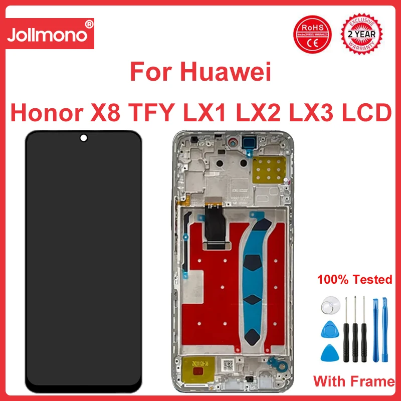 6.7\'\' For Honor X8 LCD Display With Frame Touch Screen Digitizer Assembly X8 2022 LCD TFY LX1 LX2 LX3 Display