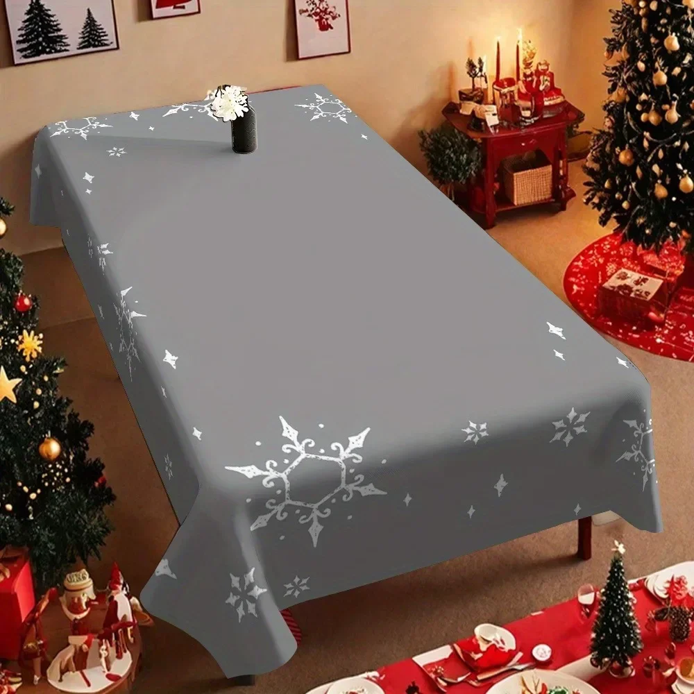 One piece of grey snowflake star Christmas tablecloth, rectangular and made of durable polyester fabriczyc