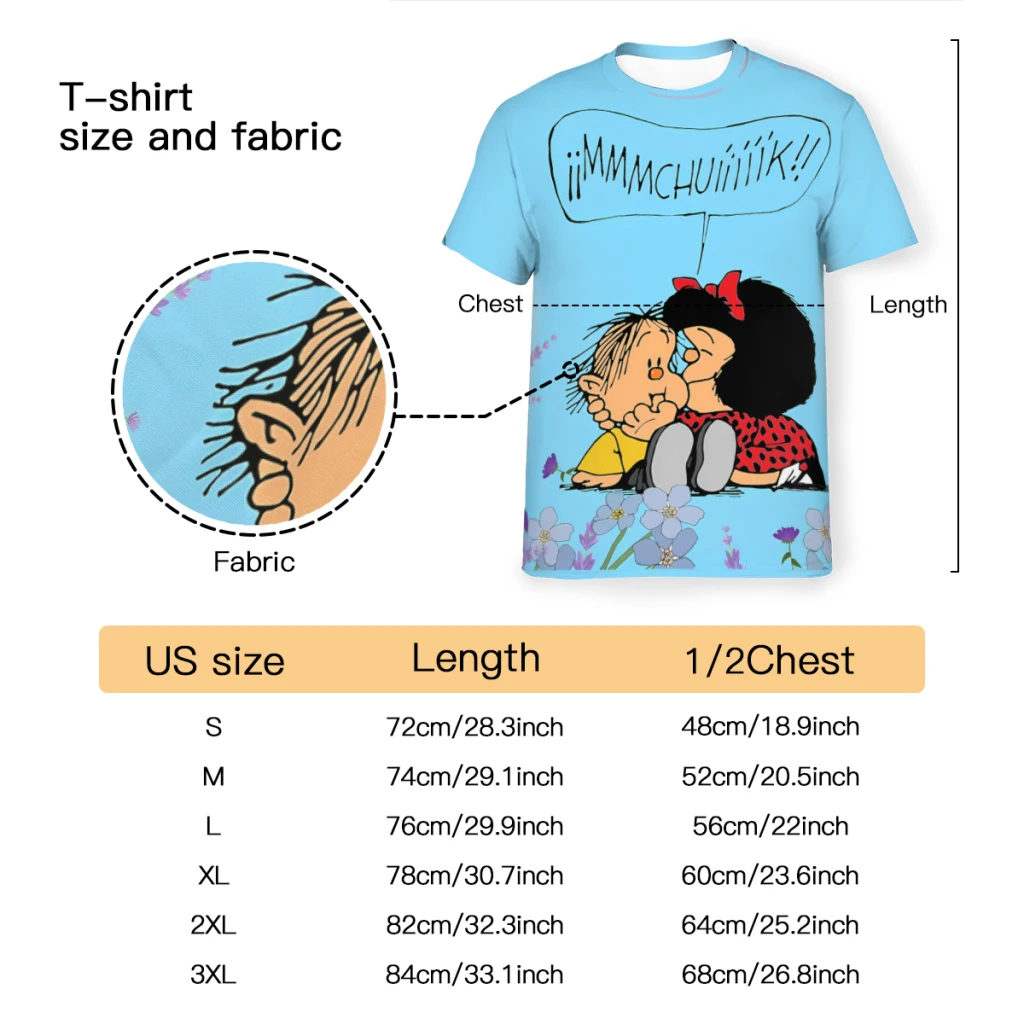 KissAnime Mafalda  3D Printed Unisex Polyester Tshirt Fitness Tops Hip Hop Beach Male Tees