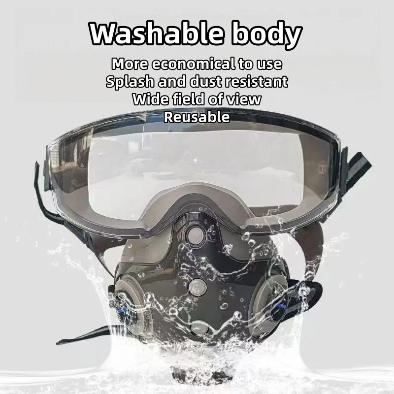 [4pcs] A full-face mask with a transparent wide-angle goggle, double-sided filter, and a canister design, along with three pairs of beaded gloves; a paint mask, suitable as a Labor Day, Christmas, and New Year's gift.