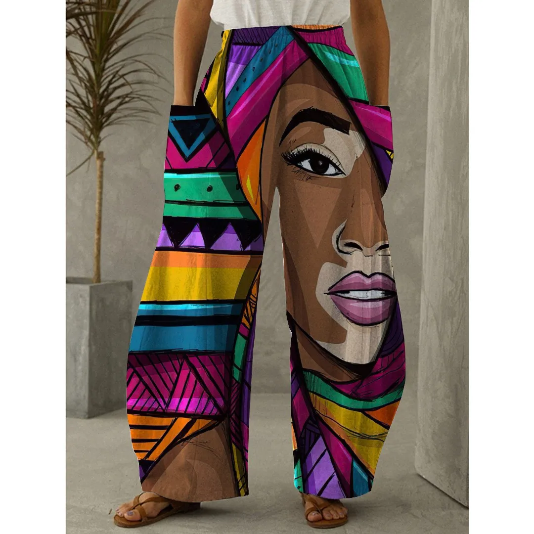

2024 SPRING AND SUMMER NEW 3D PRINTING, FASHION LOOSE WIDE LEGS BREATHABLE COOL ATMOSPHERE SHOW BODY OUT OF EVERYTHING BEAUTIFUL