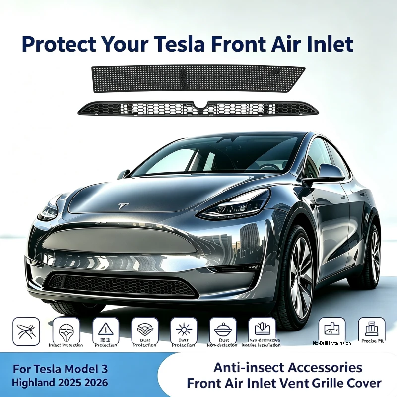 For Tesla Model 3 Highland 2025 2026 Lower Bumper Anti Insect Net Anti-dustproof Air Vent Grille Cover Insect-proof Front Inlet