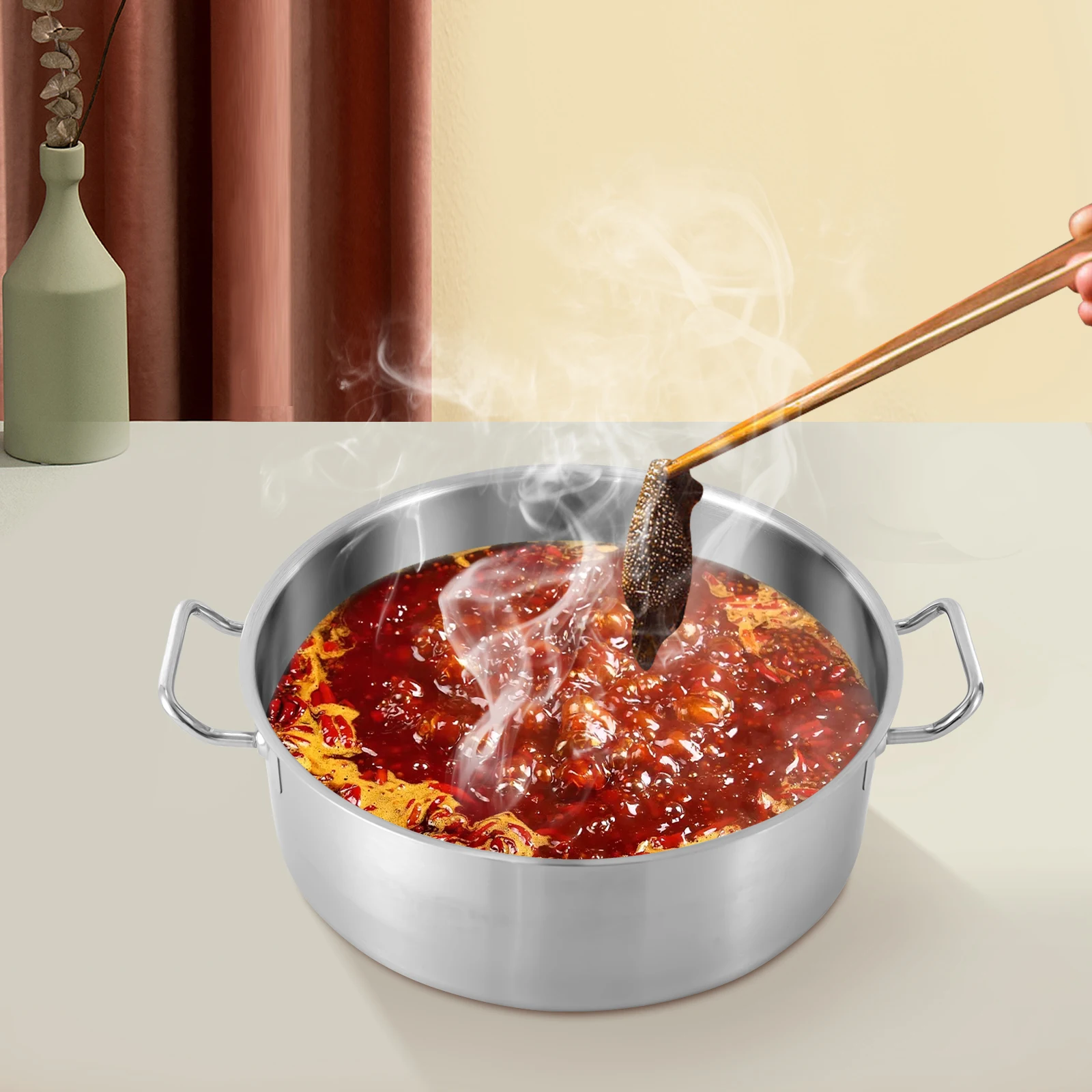وعاء من الفولاذ المقاوم للصدأ 11Qt فضي للطبخ والخياطة والقلي والغاز والزجاج والسيراميك الكهربائي المتوافق #5