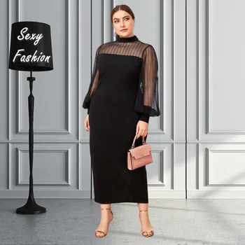 Kadın giyim için L-4XL artı boyutu elbiseler yaz 2023 örgü uzun kollu siyah seksi kulübü parti zarif akşam elbise Dropshipping