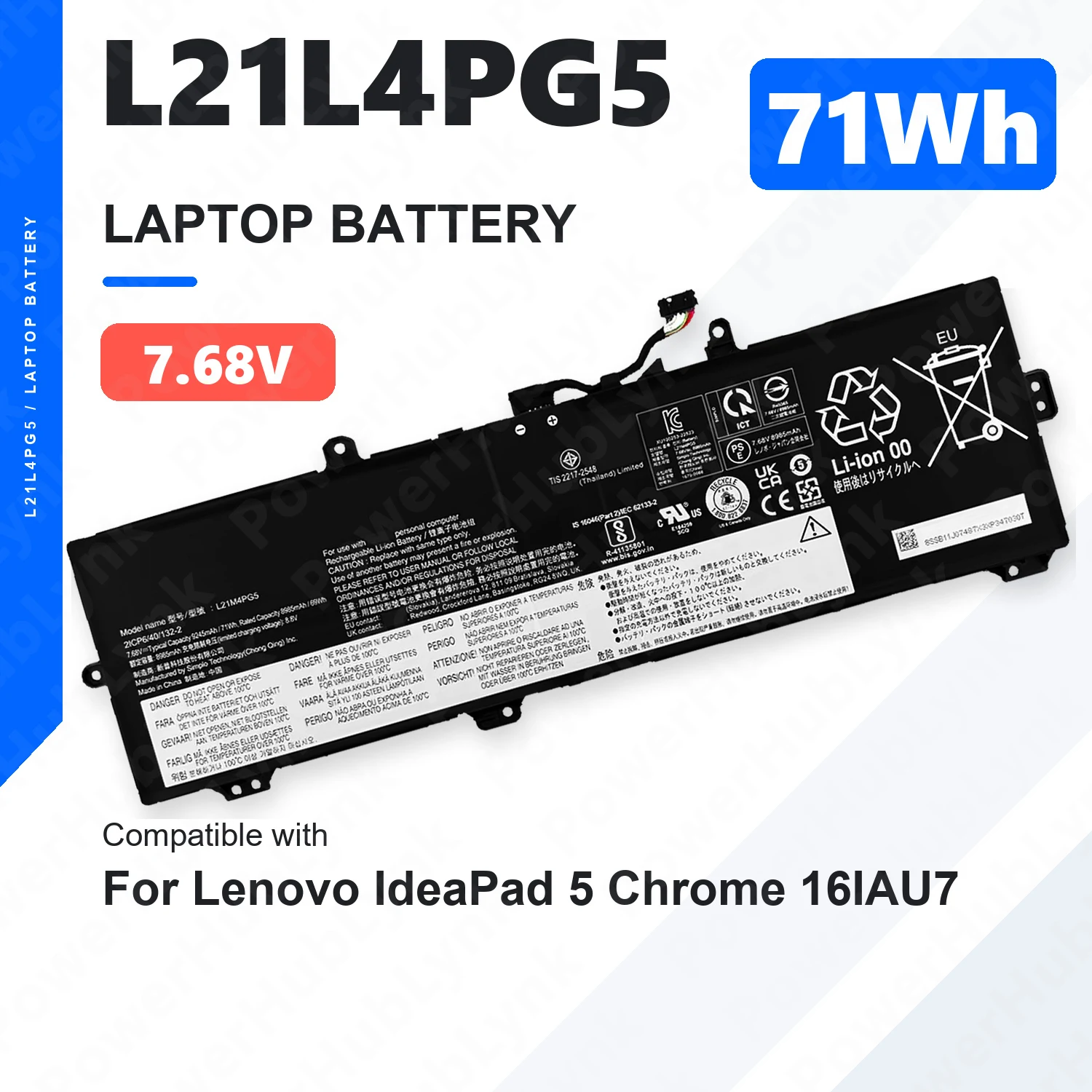 L21L4PG5 7.68V 71Wh Laptop Battery For Lenovo IdeaPad 5 Gaming Chromebook 16IAU7 L21M4PG5 L21D4PG5 5B11J07489 SB11J07488