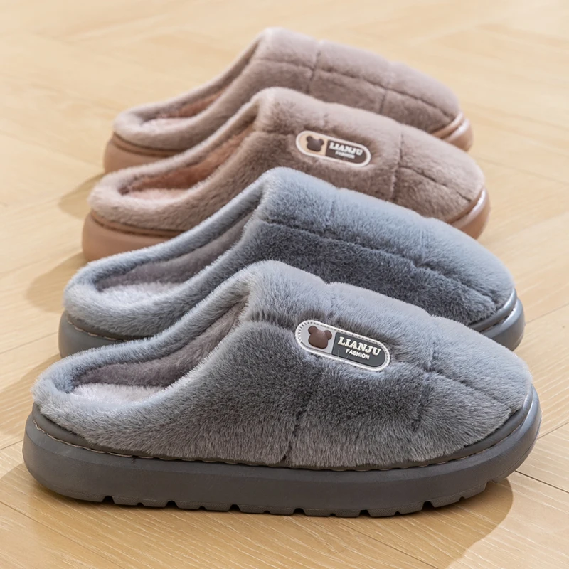 New Unisex Extra Large Size Winter Warm Fluffy Slippers Soft Non-slip Slides For Men Women Indoor Mule Flat Home Cotton Shoes