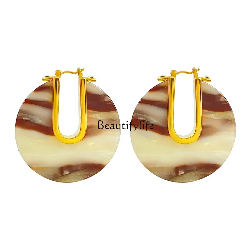 

European and American exaggerated retro Hong Kong style fashion ear buckle personality unique design sense round earrings