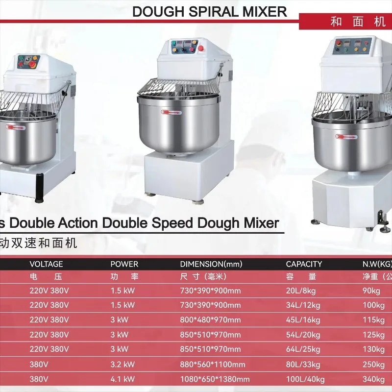 Buy 20l 40l 50l 60l  Baking Commercial Flour Spiral Bread Dough Mixer Stirrer Machines Prices Big for Bakery Food Pizza Sale OME