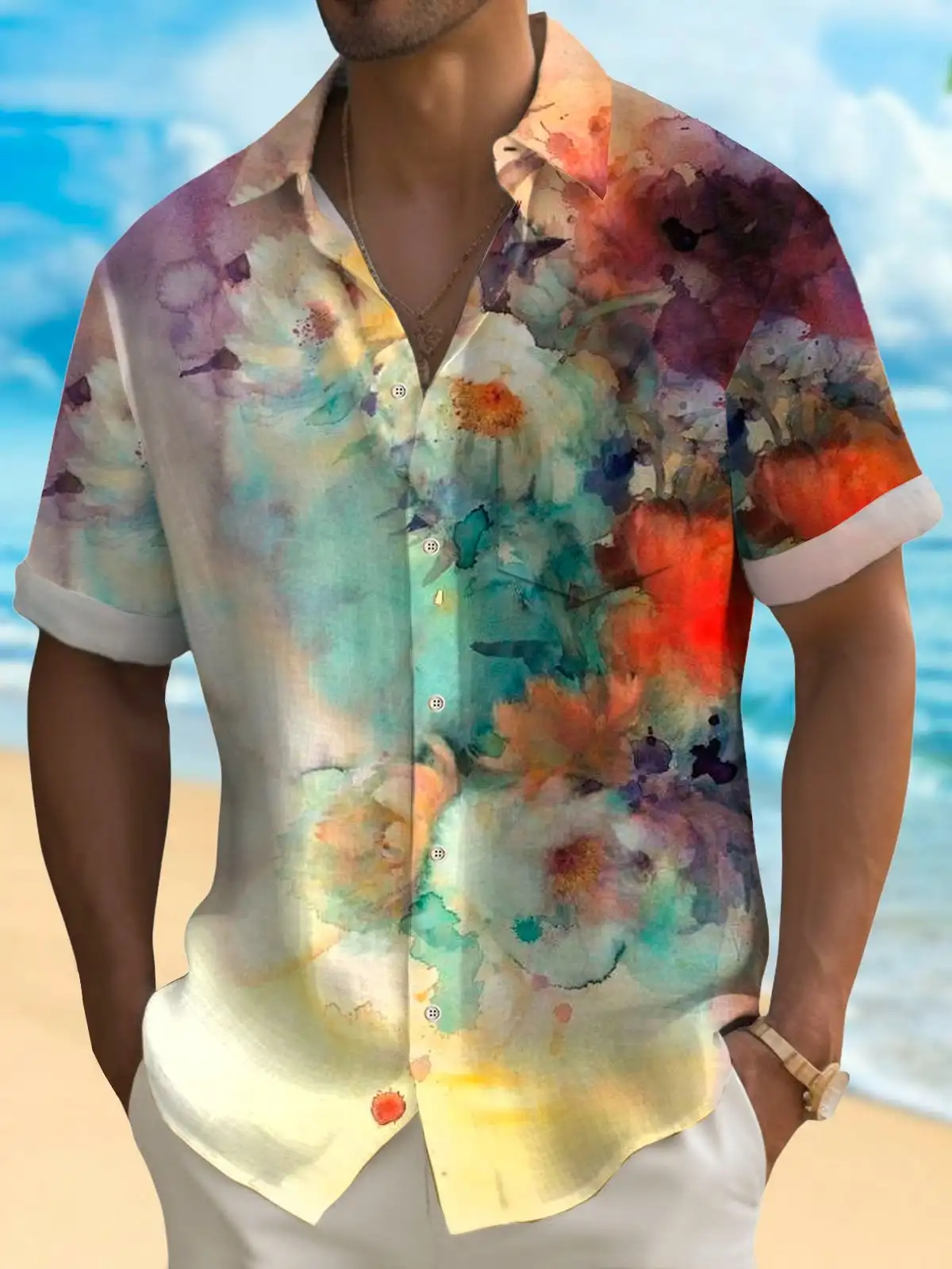Summer Colorful Men's Shirts Outdoor Short Sleeve Fashion Tops Laser Printed Patterns Plus Size Men's Clothing Street Tees Beach