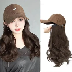 All In One Synthetic Hat Wig Embroidered Little Fox Adjustable Baseball Hat Wig For Daily Wear Body Wave Full Head Hair Wig