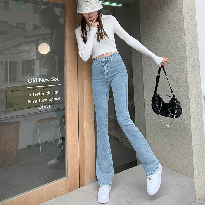 

Джинсы Bootcut, корейская одежда, прямые синие повседневные рваные женские брюки в стиле ретро 2000-х годов, американские рваные брюки унисекс, базовые