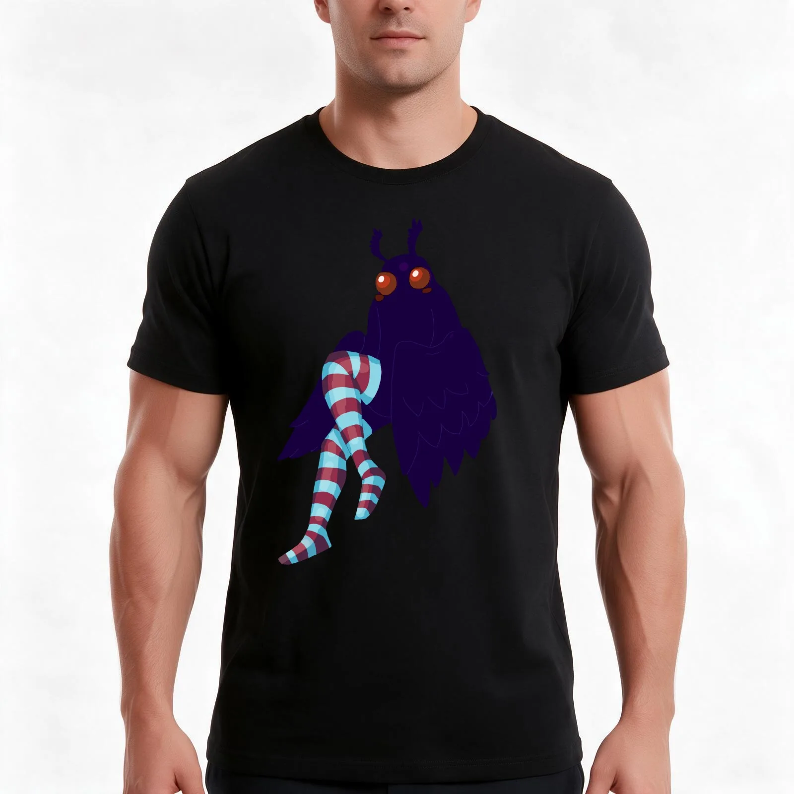 Long Socks Cryptid: Mothman T-Shirt, Summer Casual Cotton Tee, Oversized Streetwear Tops, Vintage Graphic Print, 100% Cotton