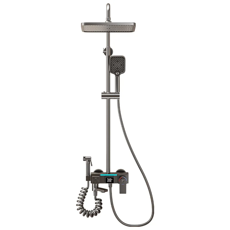 

Полностью медный душевой набор пистолет-серый, для дома, ванной комнаты, цифровой дисплей, постоянная температура.