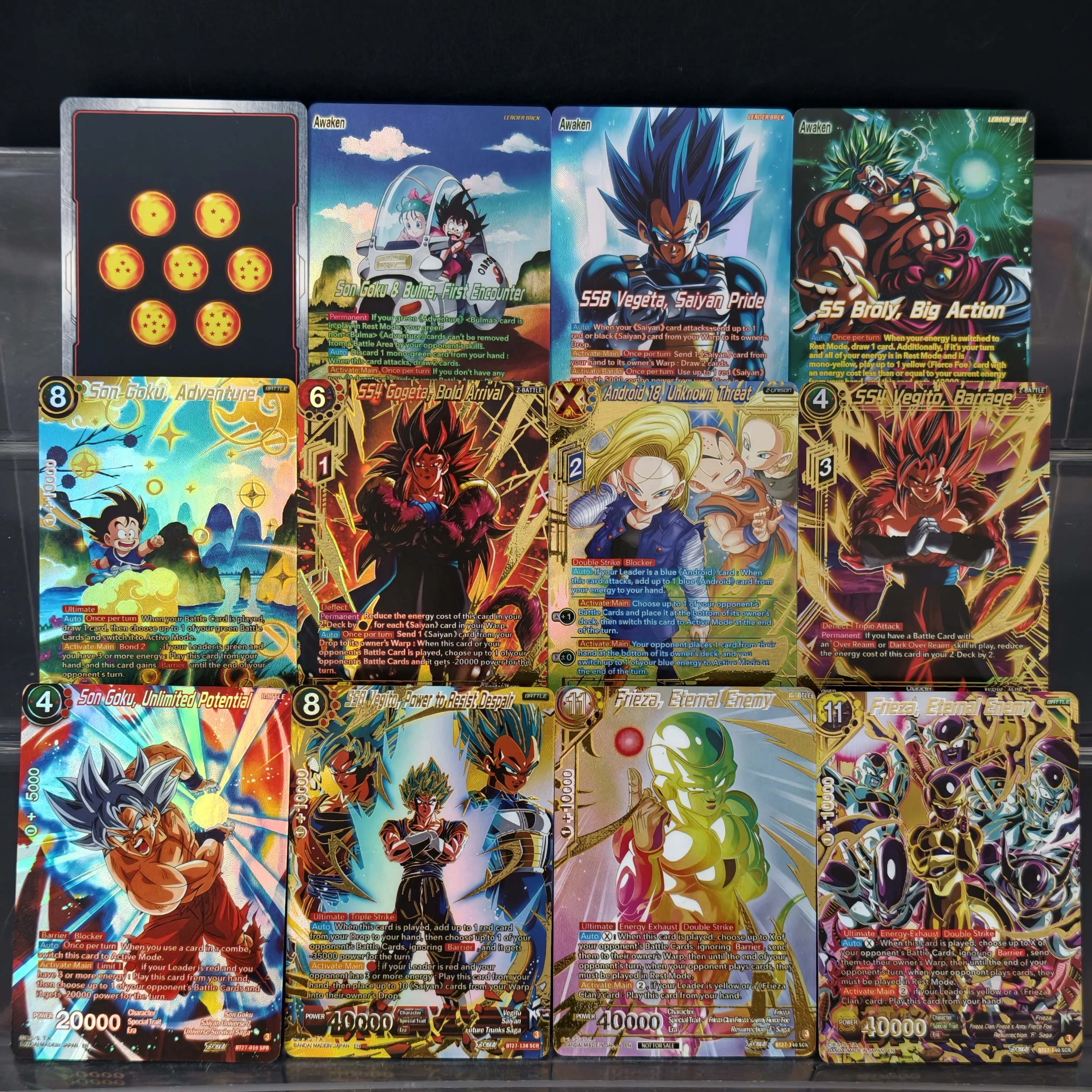 11Pcs Dragon Ball Gold Foil Card BT27 Goku Golden Frieza Force Broly Bulma First Encounter Card DIY TCG Advanced Collection Card