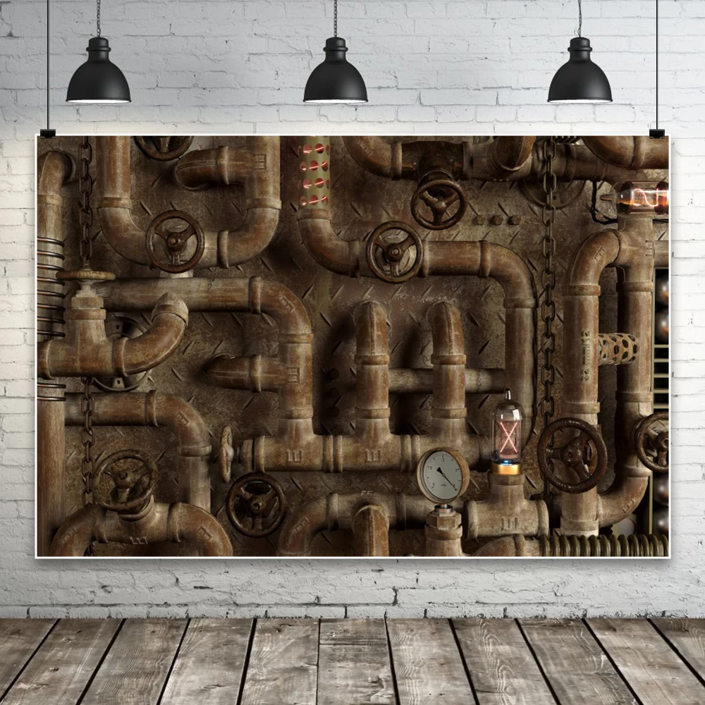 Mechanical Pipes Metal Punk Style Photography Background Nostalgic Boys Birthday Party Decor Banner Backdrop Photo Booth Props